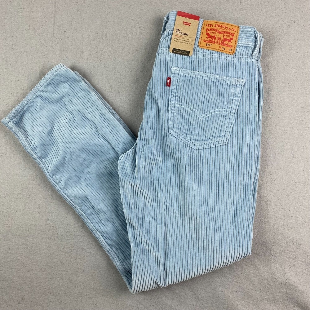 Levi's 514 Straight Fit Pants Mens 34x32 baby Blue Corduroy Regular Fit Cotton